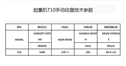 起重機T10手動絞盤技術參數--河北東圣吊索具制造有限公司--小型攪拌機|石材夾具|液壓堆高車|手動叉車